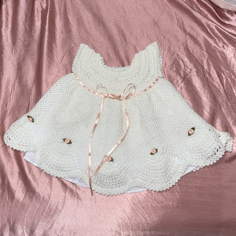 Babygirl Newborn Pink Crocheted Floral Dress